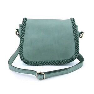NEW! Bolsa Nova Womens Naples Italian Leather Crossbody Saddlebag Pistachio $240